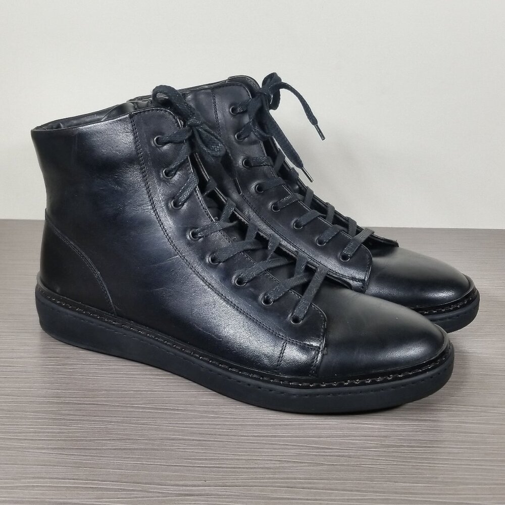 To Boot New York Cam High-Top Sneakers, Black Leather, Mens Size 9